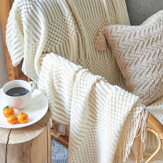 Soft Tassel Knitted Throw Blanket