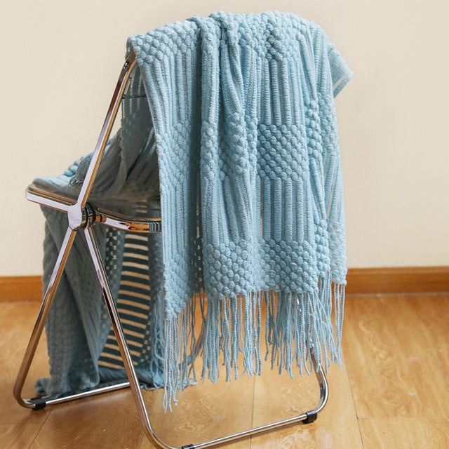 Soft Tassel Knitted Throw Blanket