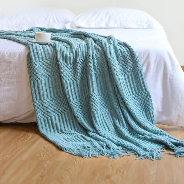 Soft Tassel Knitted Throw Blanket