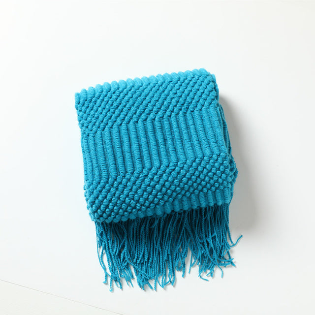 Soft Tassel Knitted Throw Blanket