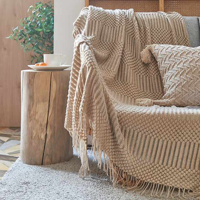 Soft Tassel Knitted Throw Blanket