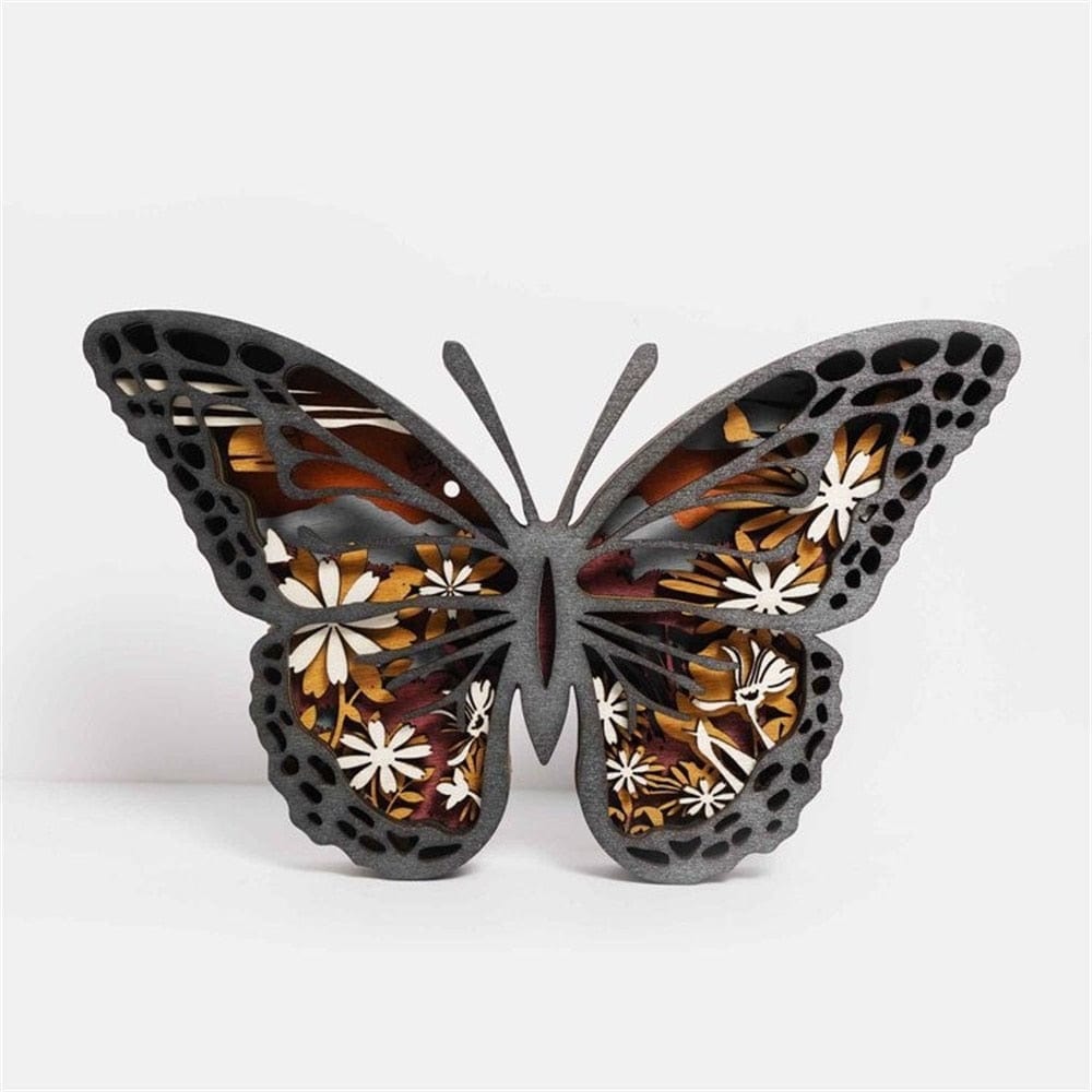 Wooden Butterfly Carving with LED Lights