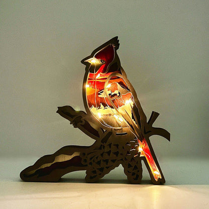 Wooden Bird Figurine with LED Lights