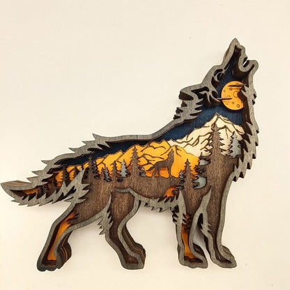 Wooden Wolf Figurine with LED Lights