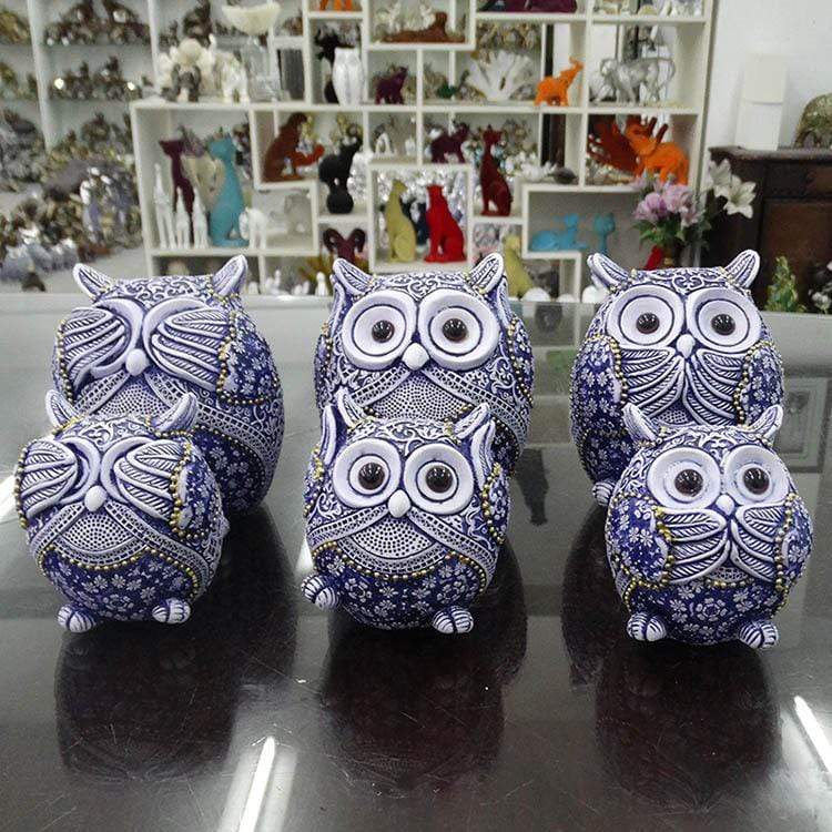 Peekaboo Blue Owl Figurines 3pcs